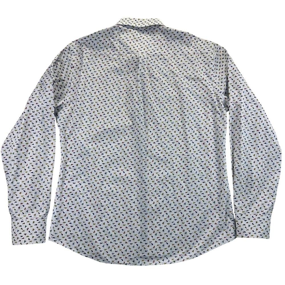 Stone Rose Mens Blue White Striped Sneaker Print Button Down Shirt Size 6 or XXL - Picture 7 of 10